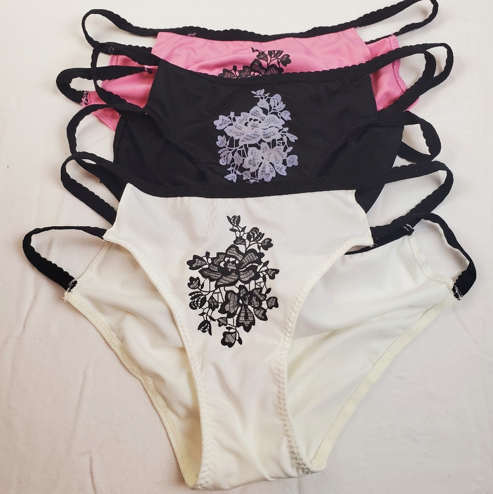 🐻 Nanette Lepore 3 Pair Sexy Strappy Panties - Picture 1 of 4